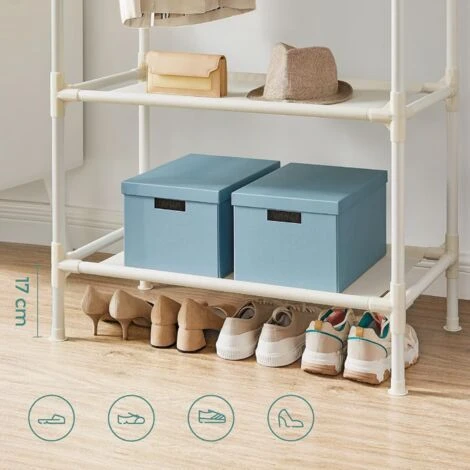 Songmics Kleiderständer, Garderobenständer Aus Metall, Mit 2 Kleiderstangen, 2 Ablagen, Bis 70 Kg Belastbar, Einfache Montage, Weiß RDR02WT 3 Songmics Kleiderständer, Garderobenständer Aus Metall, Mit 2 Kleiderstangen, 2 Ablagen, Bis 70 Kg Belastbar, Einfache Montage, Weiß RDR02WT - Image 3