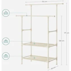 Songmics Kleiderständer, Garderobenständer Aus Metall, Mit 2 Kleiderstangen, 2 Ablagen, Bis 70 Kg Belastbar, Einfache Montage, Weiß RDR02WT 9 Songmics Kleiderständer, Garderobenständer Aus Metall, Mit 2 Kleiderstangen, 2 Ablagen, Bis 70 Kg Belastbar, Einfache Montage, Weiß RDR02WT -Songmics Verkaufsgeschäft 18331229 5