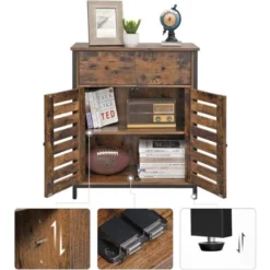 Songmics VASAGLE Beistellschrank, Sideboard Mit Regalebene Und Schublade, Küchenschrank, Mit Lamellentüren, Wohnzimmer, Schlafzimmer, Arbeitszimmer, Büro, Flur, Industrie-Design, Vintage, Dunkelbraun Von SONGM -Songmics Verkaufsgeschäft 18383579 4
