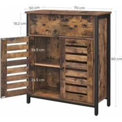 Songmics VASAGLE Beistellschrank, Sideboard Mit Regalebene Und Schublade, Küchenschrank, Mit Lamellentüren, Wohnzimmer, Schlafzimmer, Arbeitszimmer, Büro, Flur, Industrie-Design, Vintage, Dunkelbraun Von SONGM -Songmics Verkaufsgeschäft 18383579 5