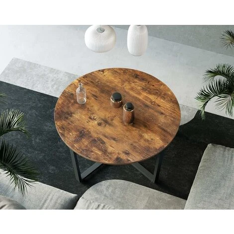 VASAGLE Couchtisch Rund, Wohnzimmertisch, Sofatisch, Kaffeetisch, Stabiles Eisengestell, Einfacher Aufbau, Industrie-Design, Vintage, Dunkelbraun Von SONGMICS LCT88X 4 VASAGLE Couchtisch Rund, Wohnzimmertisch, Sofatisch, Kaffeetisch, Stabiles Eisengestell, Einfacher Aufbau, Industrie-Design, Vintage, Dunkelbraun Von SONGMICS LCT88X - Image 4