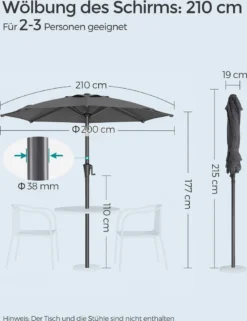 SONGMICS Sonnenschirm 210 Cm, UPF 50+, Beidseitig Um 30° Knickbar, Sonnenschutz, Mit Kurbel Zum Öffnen/Schließen, Grau GPU202G01 -Songmics Verkaufsgeschäft 1858dd2f74f7058db3ddb7542e33066f