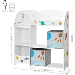 Songmics Kinderzimmerregal, Spielzeug-Organizer, Bücherregal Für Kinder, Multifunktionale Ablage Mit 2 Aufbewahrungsboxen, Sticker Mit Weltall-Motiven, Kinderzimmer, Schlafzimmer, Weiß GKR42WT -Songmics Verkaufsgeschäft 18816306 5