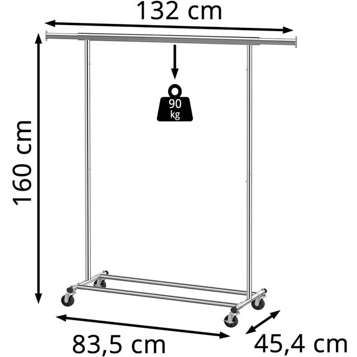 Songmics Garderobenständer HSR13S, Bis 90 Kg, Mit Rollen, Ausziehbar, Metall, Silber 2 Songmics Garderobenständer HSR13S, Bis 90 Kg, Mit Rollen, Ausziehbar, Metall, Silber - Image 2