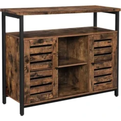 VASAGLE Kommode Mit Lamellentüren Sideboard Beistellschrank Flurschrank Industrie-Design Küchenschrank Vintage Dunkelbraun Von SONGMICS LSC79BX