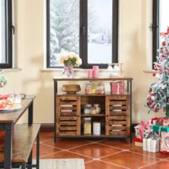 VASAGLE Kommode Mit Lamellentüren Sideboard Beistellschrank Flurschrank Industrie-Design Küchenschrank Vintage Dunkelbraun Von SONGMICS LSC79BX -Songmics Verkaufsgeschäft 19305032 3