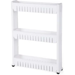 Songmics Küchenwagen KTR03W, Mit Rollen, Nischenregal, Weiß, 55 X 72,5 X 12,7cm, Kunststoff