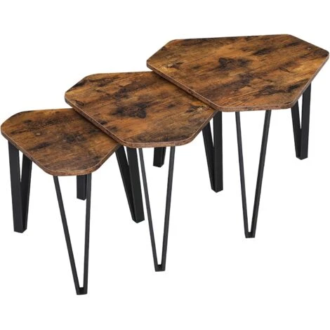 VASAGLE 3 Stück Beistelltisch Mit Metallbeinen Einfacher Aufbau Couchtische Industrie-Design Vintagebraun-schwarz Von Songmics LNT14BX 1 VASAGLE 3 Stück Beistelltisch Mit Metallbeinen Einfacher Aufbau Couchtische Industrie-Design Vintagebraun-schwarz Von Songmics LNT14BX