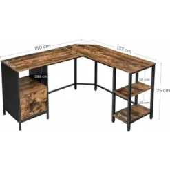 VASAGLE Schreibtisch, L-förmiger Computertisch, Bürotisch Mit Schrank Und Hängeregistratur, 2 Ablagen, Homeoffice, Platzsparend, Einfache Montage, Industrie-Design, Vintagebraun-schwarz Von SONGMICS L -Songmics Verkaufsgeschäft 19797185 4