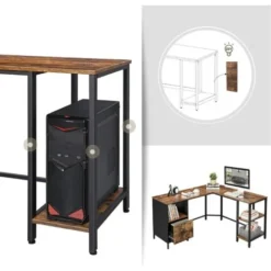 VASAGLE Schreibtisch, L-förmiger Computertisch, Bürotisch Mit Schrank Und Hängeregistratur, 2 Ablagen, Homeoffice, Platzsparend, Einfache Montage, Industrie-Design, Vintagebraun-schwarz Von SONGMICS L -Songmics Verkaufsgeschäft 19797185 5