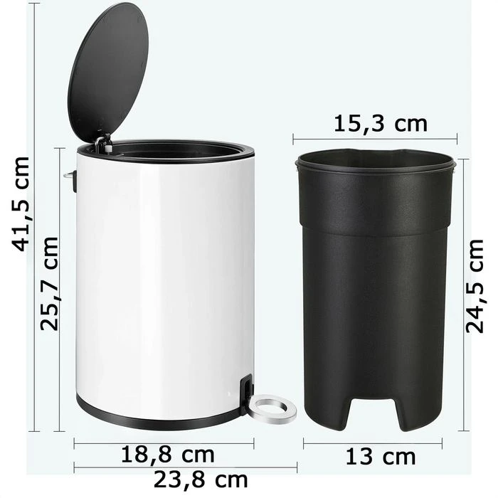 Songmics Mülleimer LTB11WT, Weiß, Kosmetikeimer, Aus Edelstahl, 3 Liter 2 Songmics Mülleimer LTB11WT, Weiß, Kosmetikeimer, Aus Edelstahl, 3 Liter - Image 2