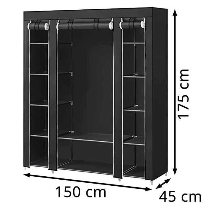 Songmics Stoffschrank XXL, LSF03H, Schwarz, 150 X 175 X 45cm, Mit Kleiderstange 2 Songmics Stoffschrank XXL, LSF03H, Schwarz, 150 X 175 X 45cm, Mit Kleiderstange - Image 2