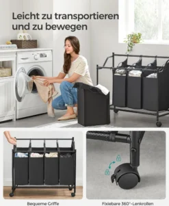 SONGMICS Wäschekorb Mit 4 Fächern 140 L Eisengestell 4 ×35 L Wäschewagen Wäschebehälter Auf Rollen Wäschesortierer Schwarz LSF005 -Songmics Verkaufsgeschäft 1a18bc0174c403e0a611cc59313fc183