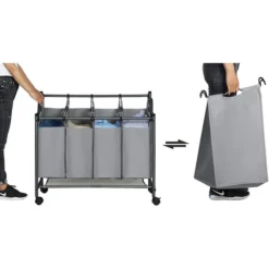 Songmics Wäschekorb LSF005GS, Grau, Mit 4 Fächern, Aus Polyester, 87,5 X 81 X 38,5 Cm, 140 Liter -Songmics Verkaufsgeschäft 1a9c3bb44dc68e41422c341017919bba885f76f3 waeschekorb songmics lsf005gs grau mit 4 faechern