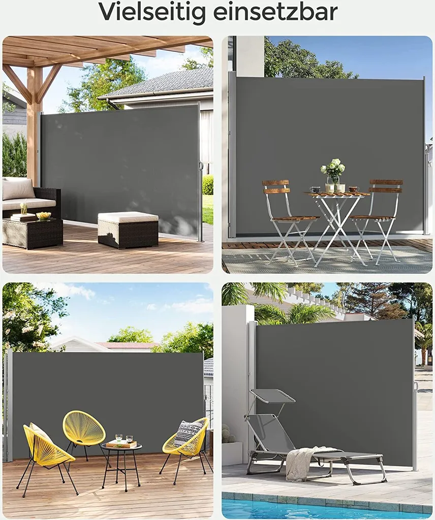 SONGMICS Seitenmarkise, Sichtschutz, 200 X 400 Cm, Ausziehbar Aus 220 G/m² Polyester,Blickdicht, Seitenrollo, Für Balkon, Terrasse, Garten, Anthrazit GSA204G02 3 SONGMICS Seitenmarkise, Sichtschutz, 200 X 400 Cm, Ausziehbar Aus 220 G/m² Polyester,Blickdicht, Seitenrollo, Für Balkon, Terrasse, Garten, Anthrazit GSA204G02 - Image 3