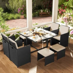 SONGMICS 9er Set, Balkonmöbel, Esstisch Und Stühle, Aus PE-Rattan, Terrassenmöbel GGF009B02 -Songmics Verkaufsgeschäft 1d50ffac3bc1692e49fc9001fab3a649