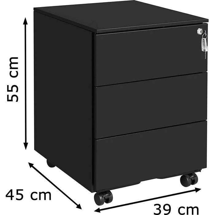Songmics Rollcontainer OFC63BK, Metall, Schwarz, Mit 3 Schüben, Abschließbar 2 Songmics Rollcontainer OFC63BK, Metall, Schwarz, Mit 3 Schüben, Abschließbar - Image 2