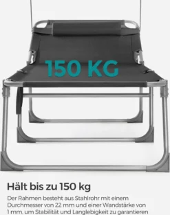 SONGMICS Große Sonnenliege, Klappbarer Liegestuhl, 200 X 71 X 38 Cm, Belastbarkeit 150 Kg, Mit Sonnenschutz, Kopfstütze Und Verstellbarer Rückenlehne, Für Garten Pool Terrasse, Anthrazit GCB22GYV2 -Songmics Verkaufsgeschäft 1f4abd017a088cd8f1786911896bcd3e