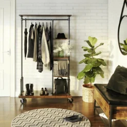 VASAGLE Garderobenständer, Kleiderständer Auf Rollen, Mit 5 Ablagen, Aus Metallrohren, Holzoptik, Vintage, Dunkelbraun Von SONGMICS HSR66BX -Songmics Verkaufsgeschäft 20089662 4