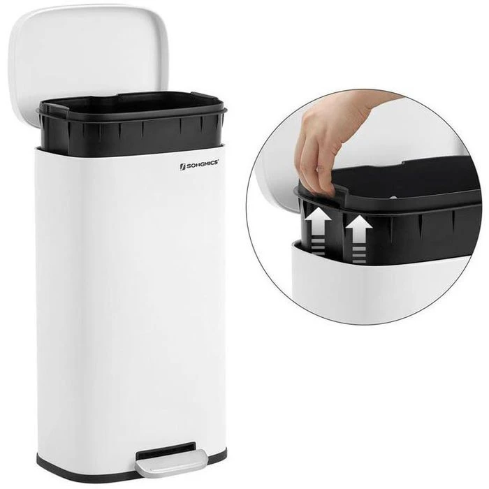 Songmics Mülleimer LTB03WT, Weiß, Aus Kunststoff, 30 Liter 4 Songmics Mülleimer LTB03WT, Weiß, Aus Kunststoff, 30 Liter - Image 4