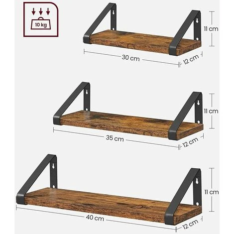 VASAGLE Wandregal Im Industrie-Design, Schweberegal, 3er Set, Wandmontage, Stabiles Regal Zur Präsentation, Für Wohnzimmer, Badezimmer, Küche, Vintage, Dunkelbraun Von SONGMICS LWS33BX 2 VASAGLE Wandregal Im Industrie-Design, Schweberegal, 3er Set, Wandmontage, Stabiles Regal Zur Präsentation, Für Wohnzimmer, Badezimmer, Küche, Vintage, Dunkelbraun Von SONGMICS LWS33BX - Image 2