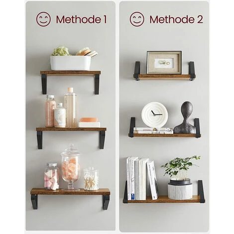 VASAGLE Wandregal Im Industrie-Design, Schweberegal, 3er Set, Wandmontage, Stabiles Regal Zur Präsentation, Für Wohnzimmer, Badezimmer, Küche, Vintage, Dunkelbraun Von SONGMICS LWS33BX 4 VASAGLE Wandregal Im Industrie-Design, Schweberegal, 3er Set, Wandmontage, Stabiles Regal Zur Präsentation, Für Wohnzimmer, Badezimmer, Küche, Vintage, Dunkelbraun Von SONGMICS LWS33BX - Image 4