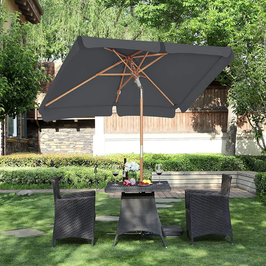 SONGMICS 200 × 125 Cm Holz-Sonnenschirm, Marktschirm, UV-Schutz UPF 50+, Gartenschirm, Terrassenschirm, Sonnenschutz, Ohne Ständer Grau GPU26GY 2 SONGMICS 200 × 125 Cm Holz-Sonnenschirm, Marktschirm, UV-Schutz UPF 50+, Gartenschirm, Terrassenschirm, Sonnenschutz, Ohne Ständer Grau GPU26GY - Image 2