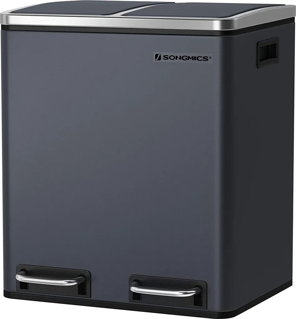 SONGMICS Mülleimer Treteimer Mit 2 Fächern 30 L Aus Metall 2 X 15 Liter Abfalleimer Mit Softclose Inneneimern Und Griffen Luftdicht Rauchgrau LTB30GS 2 SONGMICS Mülleimer Treteimer Mit 2 Fächern 30 L Aus Metall 2 X 15 Liter Abfalleimer Mit Softclose Inneneimern Und Griffen Luftdicht Rauchgrau LTB30GS - Image 2