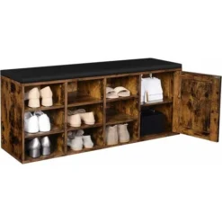 VASAGLE Schuhbank, Aufbewahrungsschrank, Schuhregal Mit 9 Offenen Fächern Und Einem Schrank, Mit Polsterung, 110 X 30 X 48 Cm, Rustikale Tür, Vintagebraun Von SONGMICS LHS058X01 -Songmics Verkaufsgeschäft 23756226 3