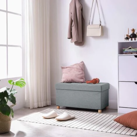 Songmics Sitztruhe, Faltbare Sitzbank, Sitzhocker Mit Stauraum Und Deckel, Füße Aus Massivholz, Platzsparend, 65 L, Bis 300 Kg Belastbar, 76 X 38 X 40 Cm, Für Schlafzimmer, Flur, Hellgrau LSF16GYX 2 Songmics Sitztruhe, Faltbare Sitzbank, Sitzhocker Mit Stauraum Und Deckel, Füße Aus Massivholz, Platzsparend, 65 L, Bis 300 Kg Belastbar, 76 X 38 X 40 Cm, Für Schlafzimmer, Flur, Hellgrau LSF16GYX - Image 2