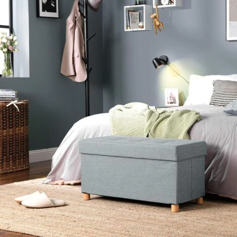 Songmics Sitztruhe, Faltbare Sitzbank, Sitzhocker Mit Stauraum Und Deckel, Füße Aus Massivholz, Platzsparend, 65 L, Bis 300 Kg Belastbar, 76 X 38 X 40 Cm, Für Schlafzimmer, Flur, Hellgrau LSF16GYX 3 Songmics Sitztruhe, Faltbare Sitzbank, Sitzhocker Mit Stauraum Und Deckel, Füße Aus Massivholz, Platzsparend, 65 L, Bis 300 Kg Belastbar, 76 X 38 X 40 Cm, Für Schlafzimmer, Flur, Hellgrau LSF16GYX - Image 3