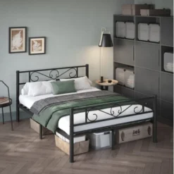 Songmics VASAGLE Doppelbettgestell, Bettrahmen, Bettgestell Aus Metall, Passend Für 140 X 190 Cm Matratze, Gästebett, Für Erwachsene, Kinder, Einfache Montage, Für Kleine Räume, Schwarz By SONGMIC RMB063B01