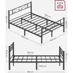 Songmics VASAGLE Doppelbettgestell, Bettrahmen, Bettgestell Aus Metall, Passend Für 140 X 190 Cm Matratze, Gästebett, Für Erwachsene, Kinder, Einfache Montage, Für Kleine Räume, Schwarz By SONGMIC RMB063B01 -Songmics Verkaufsgeschäft 24368527 5