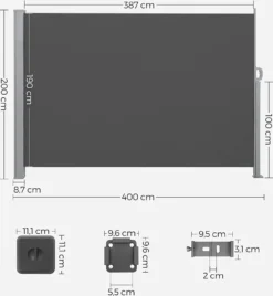 SONGMICS Seitenmarkise, Sichtschutz, 200 X 400 Cm, Ausziehbar Aus 220 G/m² Polyester,Blickdicht, Seitenrollo, Für Balkon, Terrasse, Garten, Anthrazit GSA204G02 13 SONGMICS Seitenmarkise, Sichtschutz, 200 X 400 Cm, Ausziehbar Aus 220 G/m² Polyester,Blickdicht, Seitenrollo, Für Balkon, Terrasse, Garten, Anthrazit GSA204G02 -Songmics Verkaufsgeschäft 24439f8e4f7df77f0ce9f4a72b386bd6