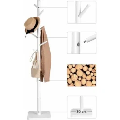 VASAGLE Garderobenständer, Kleiderständer, Massivholz, Freistehend, Baumform, 8 Haken Für Jacken, Hüte, Taschen, Eingangsbereich, Flur, Haken Und Haltestange Aus Kautschukholz, Weiß Von SONGMICS RCR01 -Songmics Verkaufsgeschäft 24616765 3