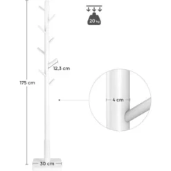 VASAGLE Garderobenständer, Kleiderständer, Massivholz, Freistehend, Baumform, 8 Haken Für Jacken, Hüte, Taschen, Eingangsbereich, Flur, Haken Und Haltestange Aus Kautschukholz, Weiß Von SONGMICS RCR01 -Songmics Verkaufsgeschäft 24616765 5