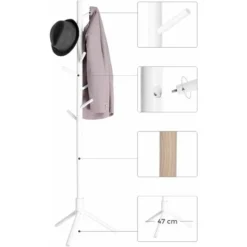 VASAGLE Garderobenständer, Freistehender Kleiderständer, Garderobe Aus Massivholz, In Baumform, Mit 8 Haken, Für Kleidung, Hüte, Taschen, Flur, Eingangsbereich, Weiß Von SONGMICS RCR04WT -Songmics Verkaufsgeschäft 24616772 3