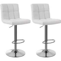 Songmics Barhocker LJB64W, 2 Stück, Kunstleder, Weiß, Höhenverstellbar, Mit Lehne