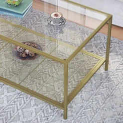 VASAGLE Couchtisch, Wohnzimmertisch Mit Hartglas Und Engmaschiger Gitterablage, Aus Metallgestell, Stabil, Für Wohnzimmer, Gold-Transparent Von SONGMICS LGT031A01 -Songmics Verkaufsgeschäft 25429526 3
