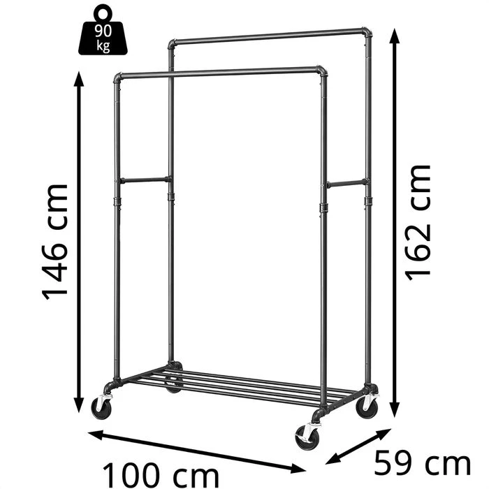 Songmics Garderobenständer HSR60B, Bis 110 Kg, Mit Rollen, Metall, Schwarz 2 Songmics Garderobenständer HSR60B, Bis 110 Kg, Mit Rollen, Metall, Schwarz - Image 2