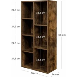 Songmics VASAGLE Bücherregal Mit 7 Fächern, Würfelregal, Offenes Standregal, Für Wohnzimmer, Arbeitszimmer, Büro, 50 X 24 X 106 Cm (L X B X H), Vintage, Dunkelbraun LBC27BX -Songmics Verkaufsgeschäft 27122127 5