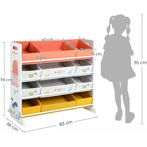 Songmics Spielzeugregal, Kinderzimmerregal Mit 12 Stoffboxen, Für Bücher Und Spielzeug, Spielzeug-Organizer, Kinderzimmer, Für Kinder, Multifunktional, Weiß GKRS04WT 5 Songmics Spielzeugregal, Kinderzimmerregal Mit 12 Stoffboxen, Für Bücher Und Spielzeug, Spielzeug-Organizer, Kinderzimmer, Für Kinder, Multifunktional, Weiß GKRS04WT - Image 5