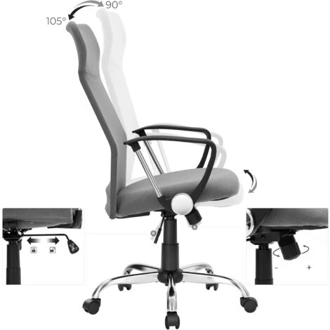 SONGMICS Bürostuhl, Ergonomischer Schreibtischstuhl, Drehstuhl, Gepolsterter Sitz, Stoffbezug, Höhenverstellbar Und Neigbar, Bis 120 Kg Belastbar, Grau OBN034G01 2 SONGMICS Bürostuhl, Ergonomischer Schreibtischstuhl, Drehstuhl, Gepolsterter Sitz, Stoffbezug, Höhenverstellbar Und Neigbar, Bis 120 Kg Belastbar, Grau OBN034G01 - Image 2