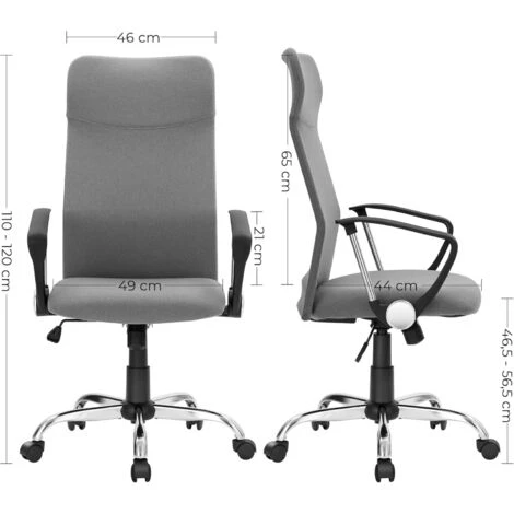 SONGMICS Bürostuhl, Ergonomischer Schreibtischstuhl, Drehstuhl, Gepolsterter Sitz, Stoffbezug, Höhenverstellbar Und Neigbar, Bis 120 Kg Belastbar, Grau OBN034G01 5 SONGMICS Bürostuhl, Ergonomischer Schreibtischstuhl, Drehstuhl, Gepolsterter Sitz, Stoffbezug, Höhenverstellbar Und Neigbar, Bis 120 Kg Belastbar, Grau OBN034G01 - Image 5