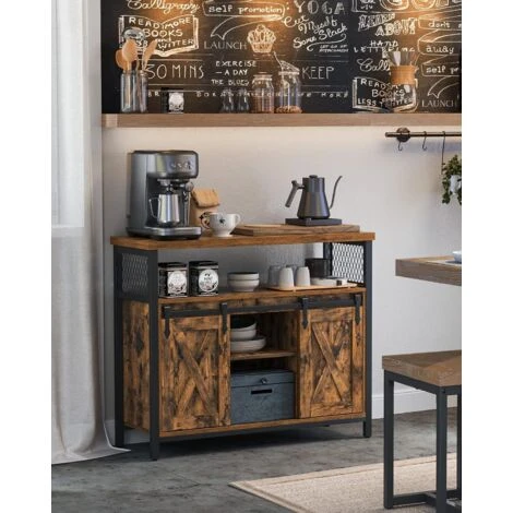 VASAGLE Sideboard, Küchenschrank, Aufbewahrungsschrank, Mit 2 Schiebetüren, Verstellbare Ablage, Industriell Vintagebraun-schwarz Von SONGMICS LSC092B01 2 VASAGLE Sideboard, Küchenschrank, Aufbewahrungsschrank, Mit 2 Schiebetüren, Verstellbare Ablage, Industriell Vintagebraun-schwarz Von SONGMICS LSC092B01 - Image 2