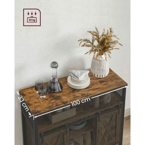 VASAGLE Sideboard, Küchenschrank, Aufbewahrungsschrank, Mit 2 Schiebetüren, Verstellbare Ablage, Industriell Vintagebraun-schwarz Von SONGMICS LSC092B01 4 VASAGLE Sideboard, Küchenschrank, Aufbewahrungsschrank, Mit 2 Schiebetüren, Verstellbare Ablage, Industriell Vintagebraun-schwarz Von SONGMICS LSC092B01 - Image 4