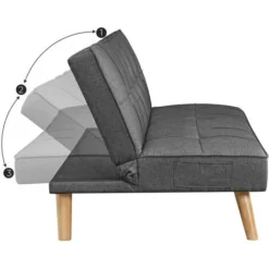 VASAGLE Schlafsofa, Schlafcouch, Bettsofa, Bezug Aus Baumwoll-Leinen-Mischgewebe, Holzbeine, 175 X 83 X 76 Cm, Klappbar, Ausklappsofa Grau Von SONGMICS LCS701G01 -Songmics Verkaufsgeschäft 28292274 4