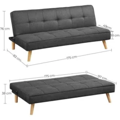 VASAGLE Schlafsofa, Schlafcouch, Bettsofa, Bezug Aus Baumwoll-Leinen-Mischgewebe, Holzbeine, 175 X 83 X 76 Cm, Klappbar, Ausklappsofa Grau Von SONGMICS LCS701G01 -Songmics Verkaufsgeschäft 28292274 5