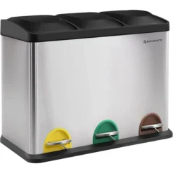 Songmics Mülleimer LTB45L, Silber, Aus Edelstahl, 3 X 15 Liter