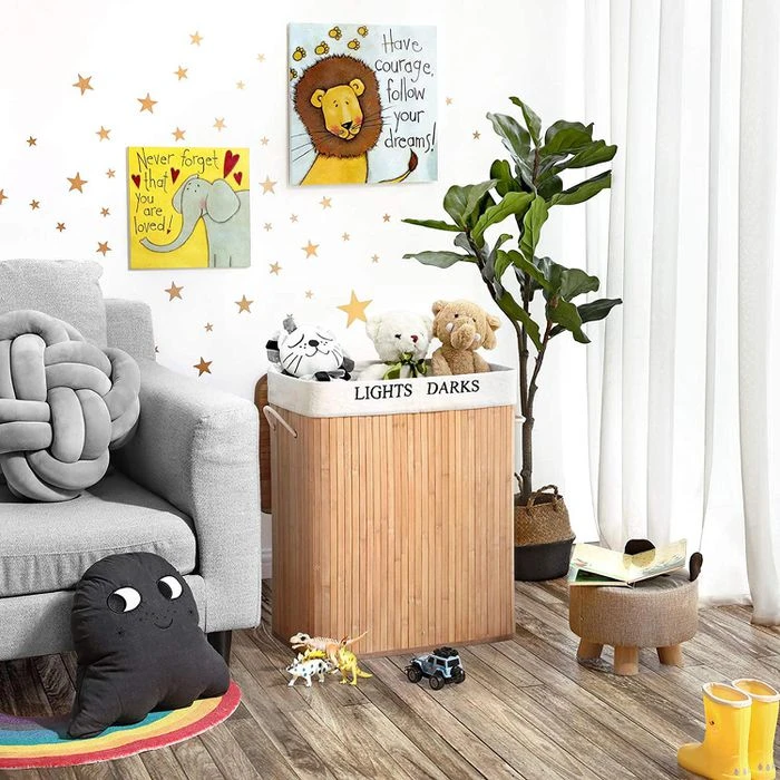 Songmics Wäschekorb LCB64Y, Natur, Mit 2 Fächern, Aus Bambus, Faltbar, 52 X 62,5 X 32 Cm, 100 Liter 8 Songmics Wäschekorb LCB64Y, Natur, Mit 2 Fächern, Aus Bambus, Faltbar, 52 X 62,5 X 32 Cm, 100 Liter - Image 8